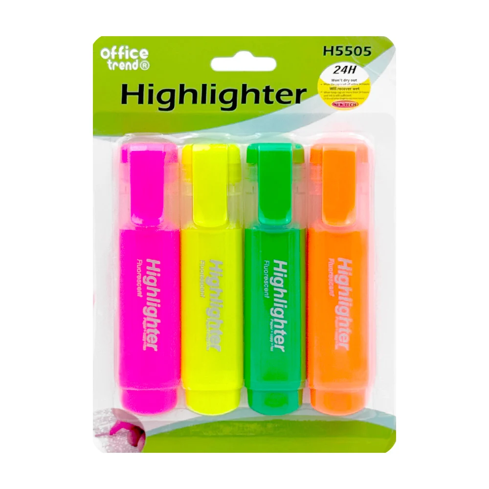 Paquete con 4 marcatextos resaltadores fluorescentes highlighter de colores / h5505 / office trend