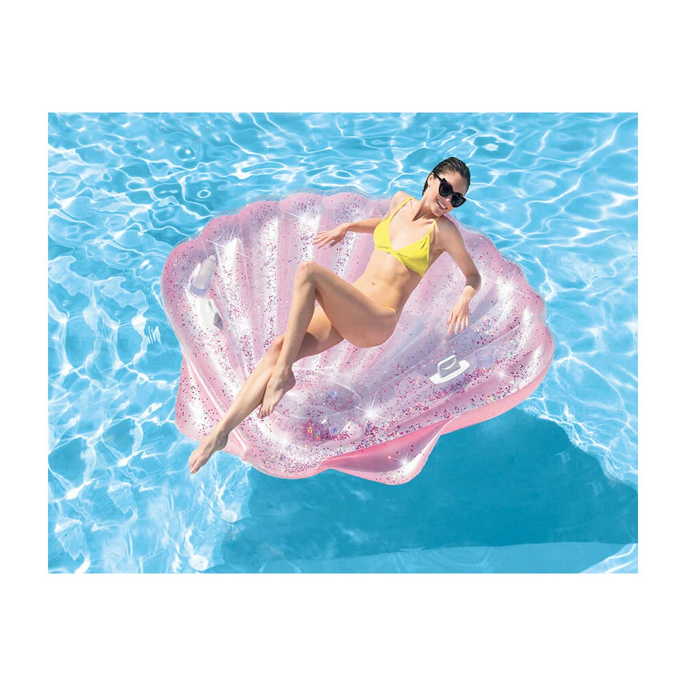 Salvavidas inflable intex con 2 asas, 2 portavasos y forma de concha marina con brillantina 178x165x24cm / #57257eu