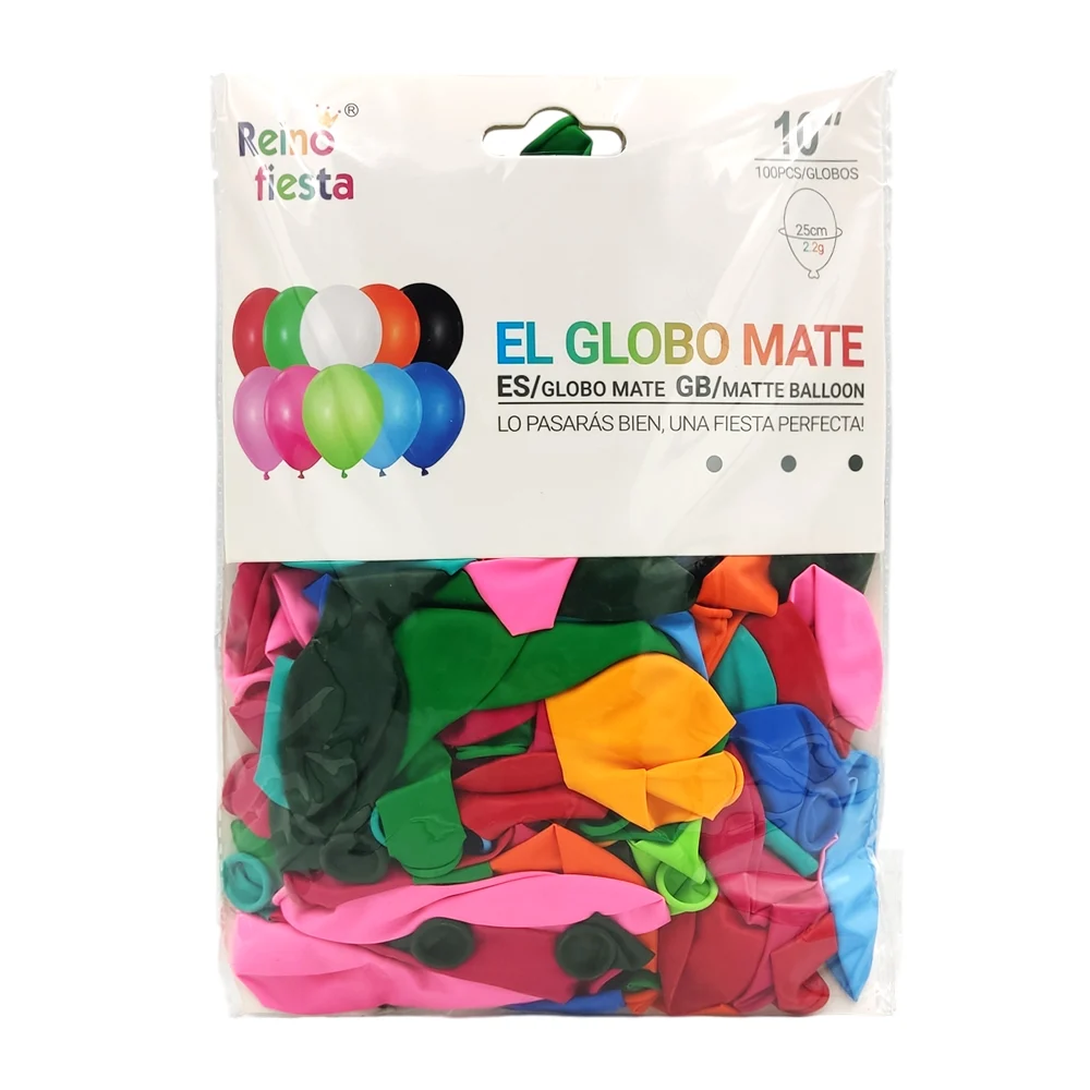 Paquete con 100 globos de 10´ en tono matte, variedad de colores / 60165