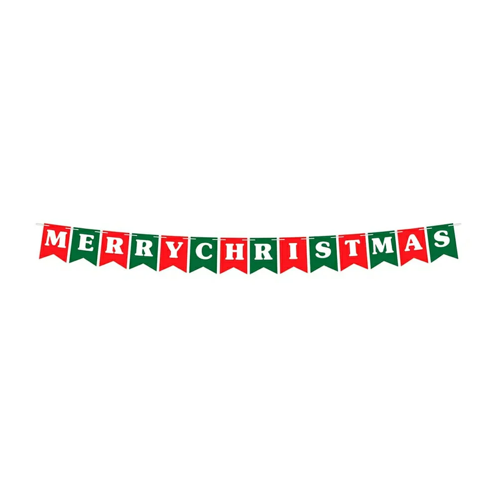 Banner banderín merry christmas de 14 piezas granmark con letras en color blanco / 6086-39