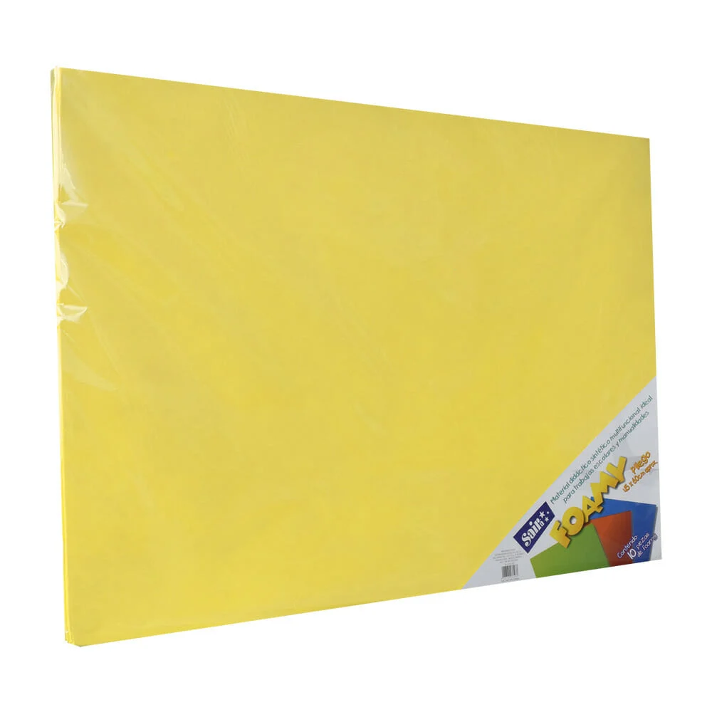 Paquete con 10 hojas de foamy liso color amarillo canario 70x90cm / 055175