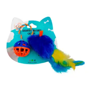 Juguete para gato, ratón afelpado con plumas esfera con cascabel, col…