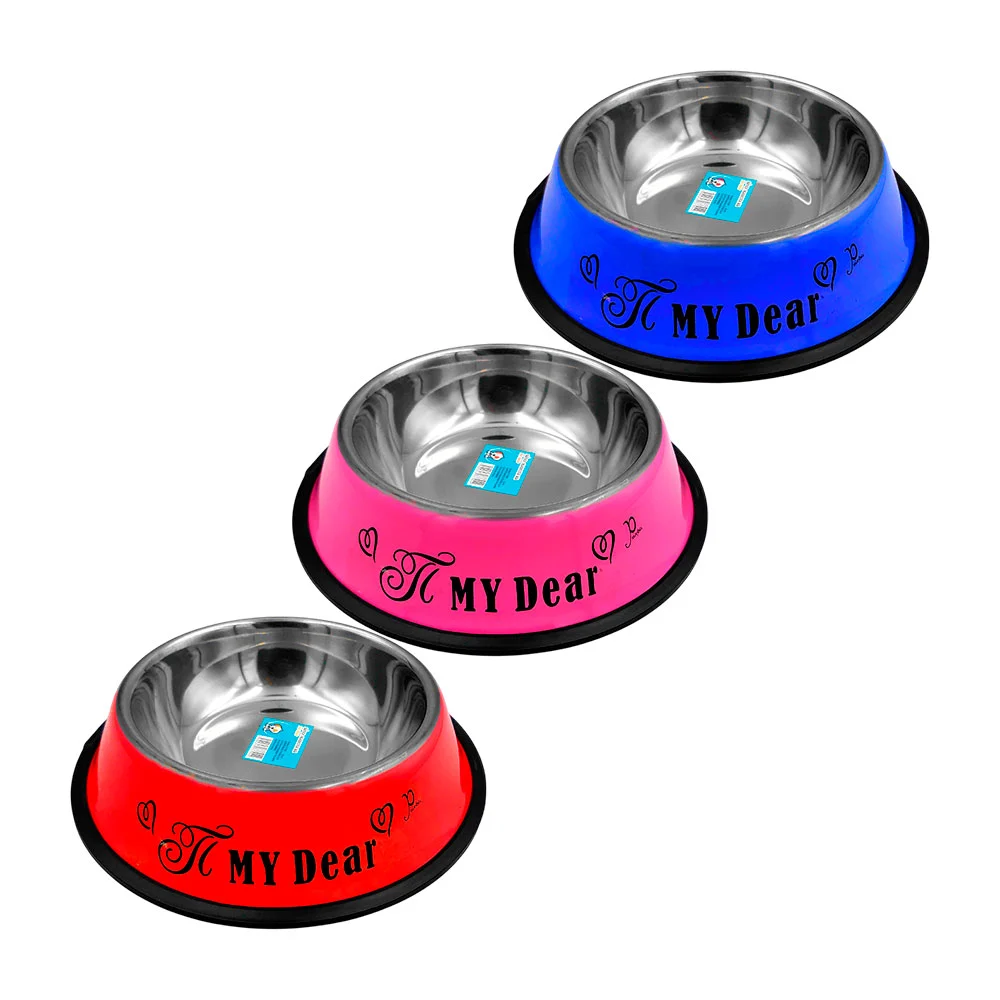 Plato tazón mediano antideslizante 22cm, estampado colores surtidos / 73794