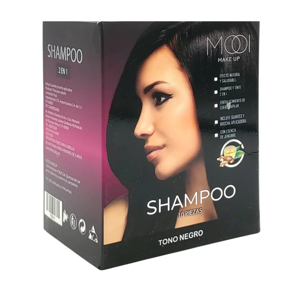 Paquete con 10 sobres de shampoo con tin...