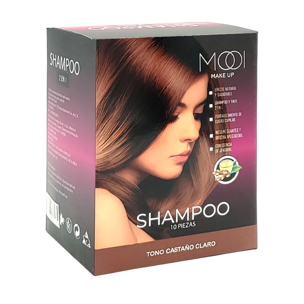 Paquete con 10 sobres de shampoo con tin...