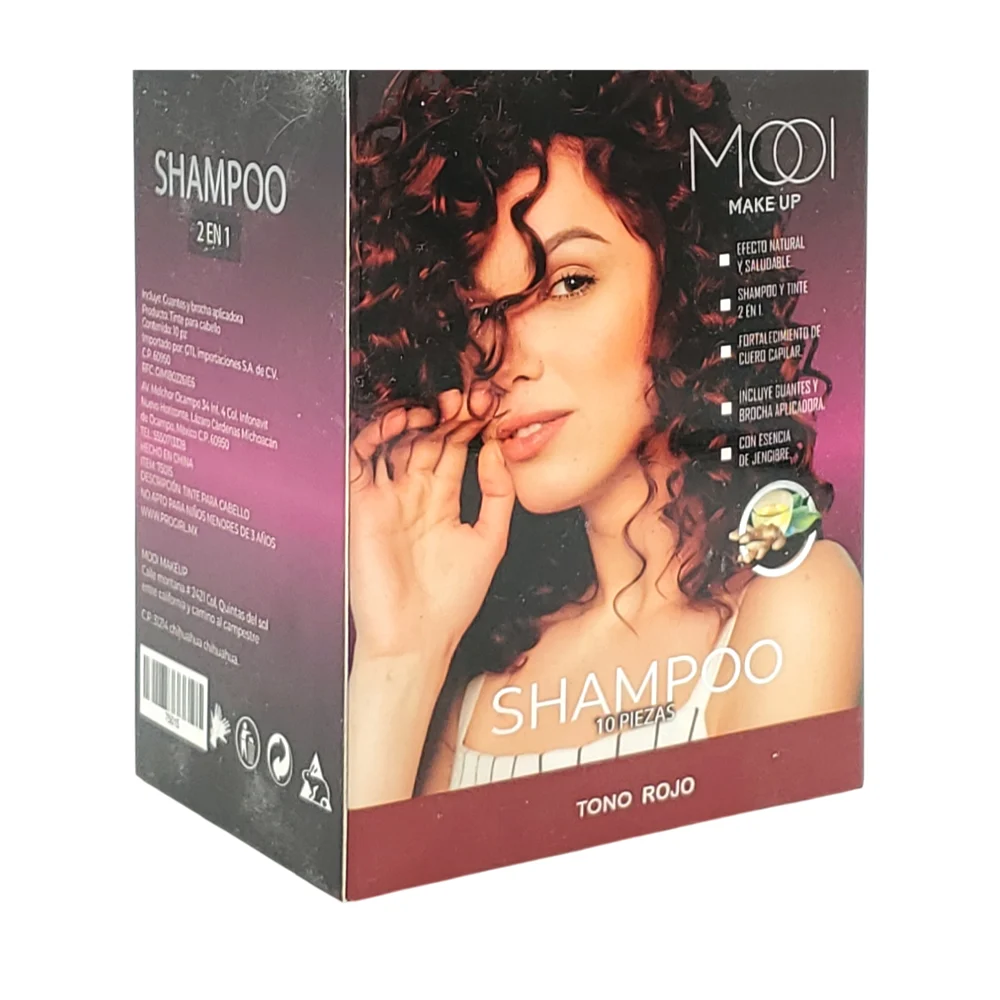 Paquete con 10 sobres de shampoo con tin...
