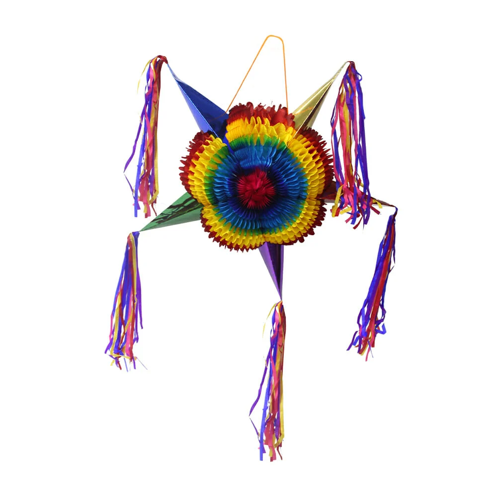 1pza Adorno navideño colgante 3d de papel china en forma de estrella con 5 picos 32cm / piñata navideña 3