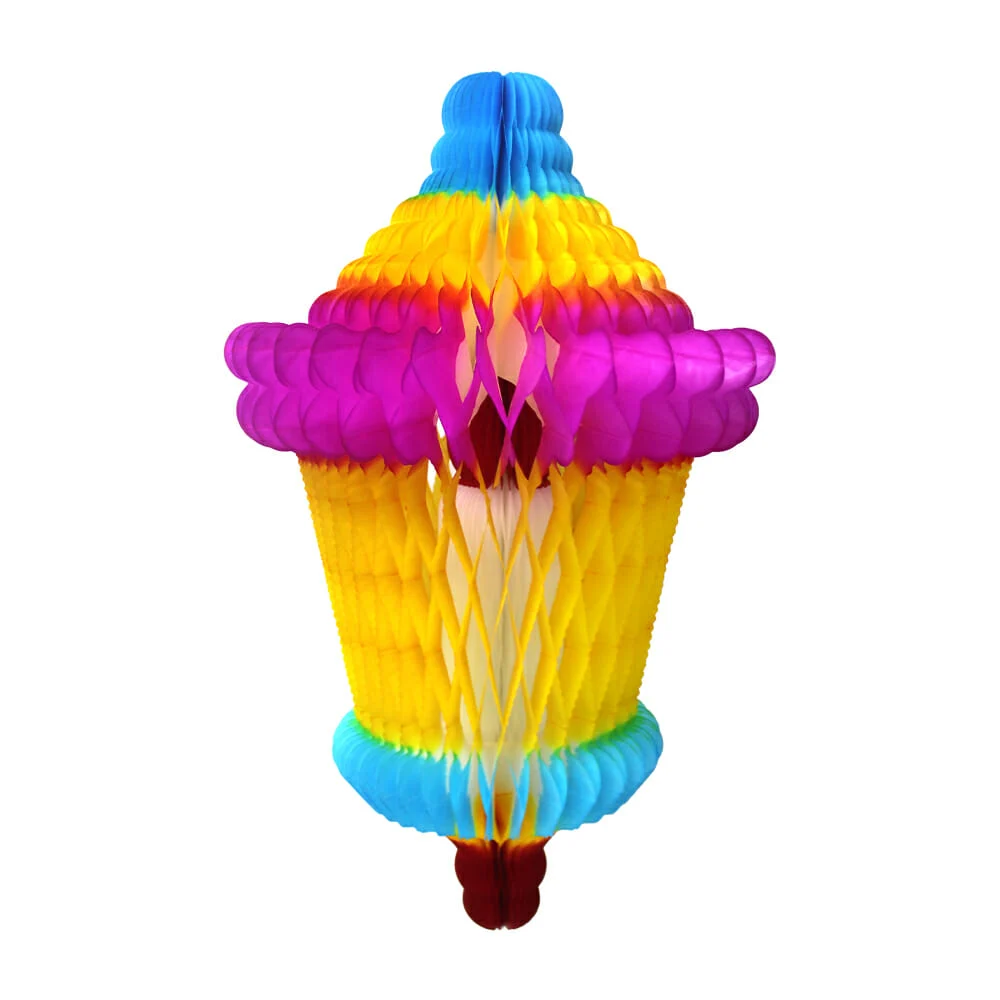 1pza Adorno navideño colgante 3d de papel china multicolor en forma de farol con vela 48cm / farol con vela 3