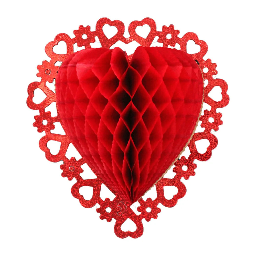 Adorno colgante 3d en forma de corazón de papel china con flores 36x40cm, variedad de colores / corazón solitario 3