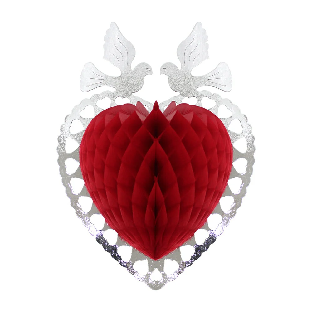 Adorno colgante 3d en forma de corazón de papel china y palomas 32x45cm, variedad de colores  / corazón palomas 2