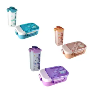 Juego de tupper rectangular con 3 compartimientos, 2 cubiertos y bote…