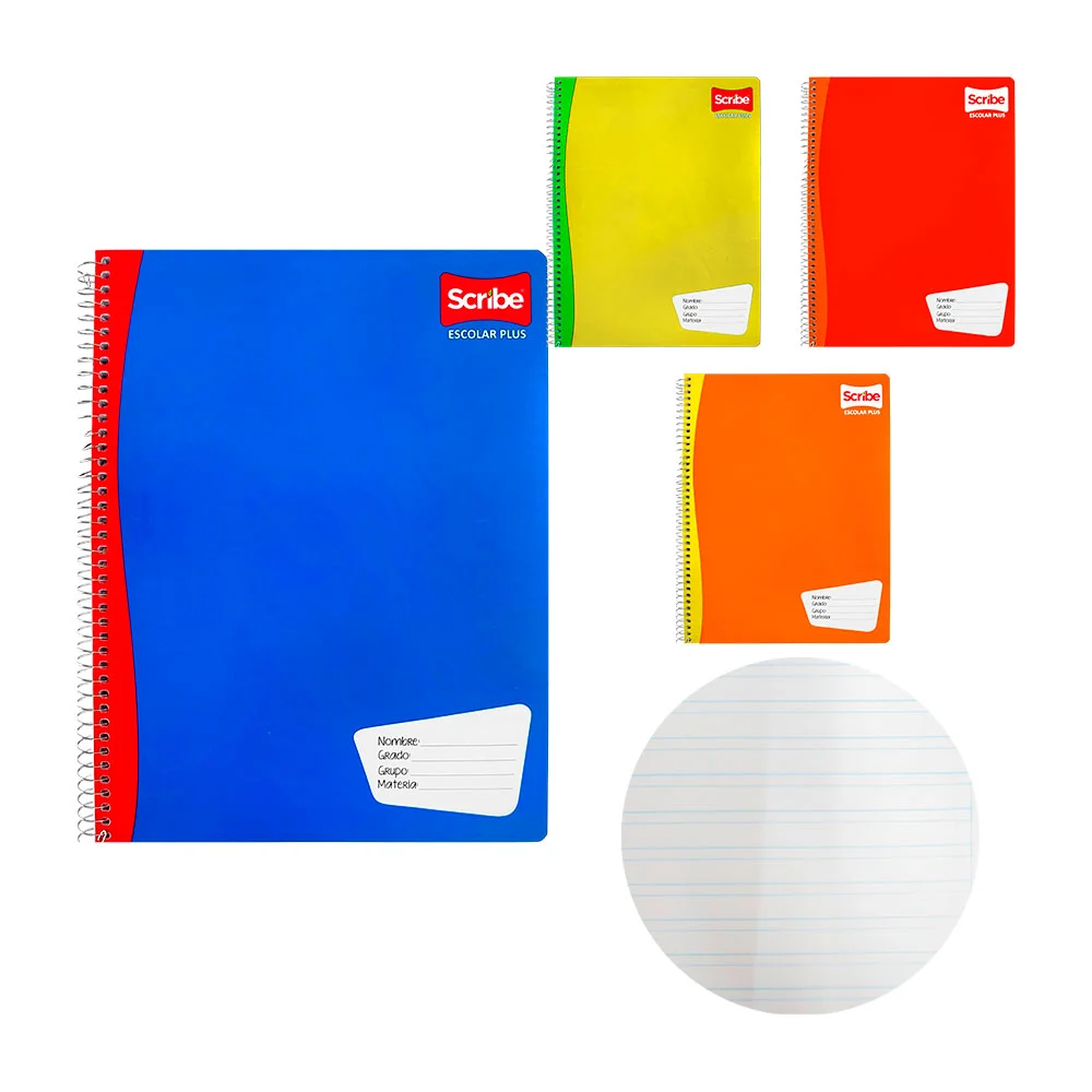 Cuaderno scribe profesional 100 hojas doble raya, espiral metálico, surtido