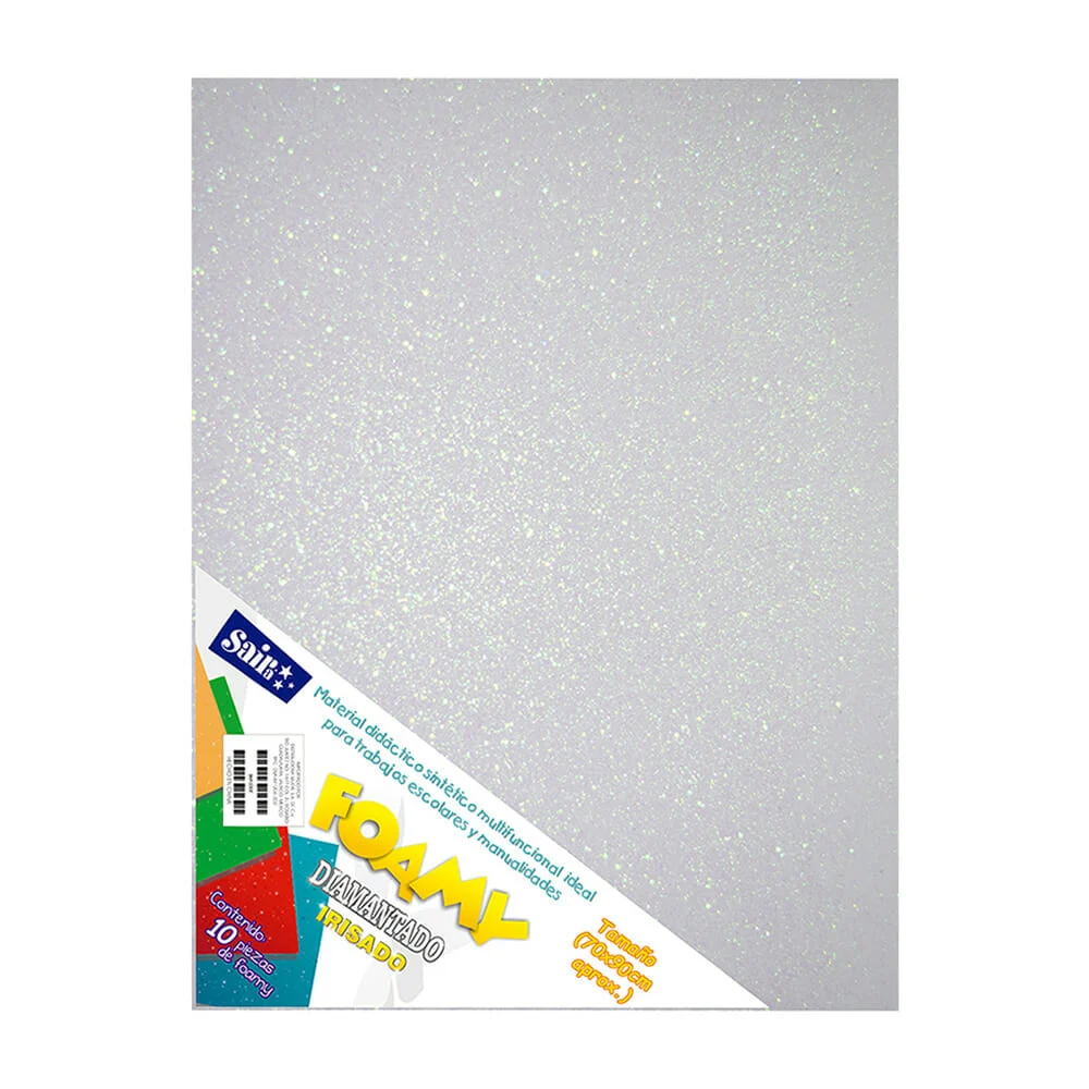 Paquete con 10 hojas de foamy diamantado irisado color blanco 70x90cm / 857367