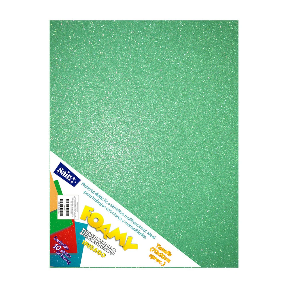 Paquete con 10 hojas de foamy diamantado irisado color verde aqua 70x90cm / 857459