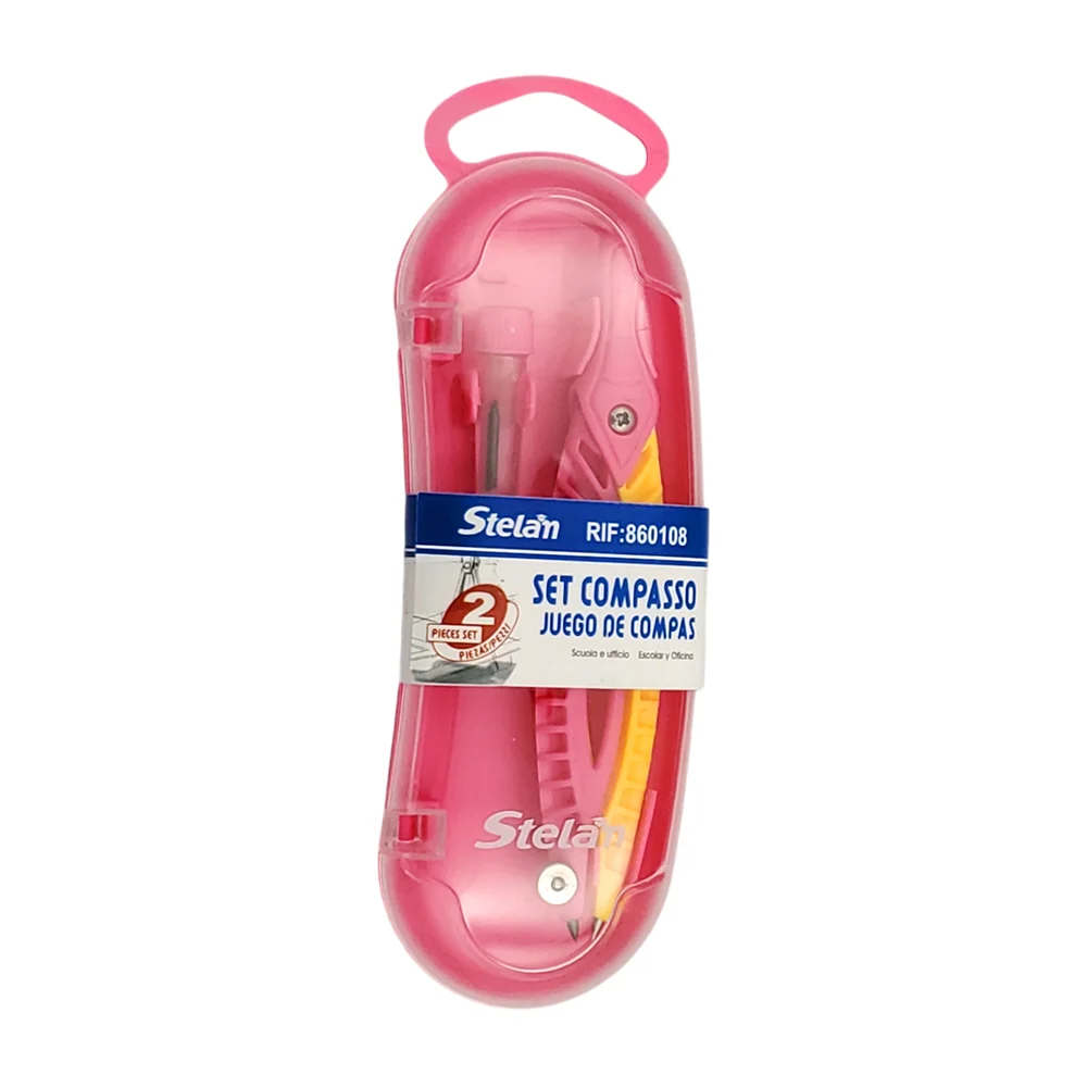 Estuche con compás pequeño de plástico + mini bote con puntas de repuesto