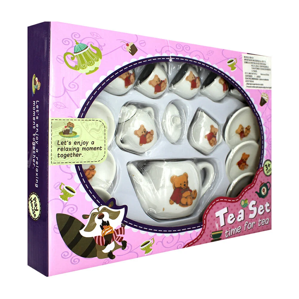 Juego mediano de porcelana con 15 piezas y diseño de oso para juego de té / 868-g1