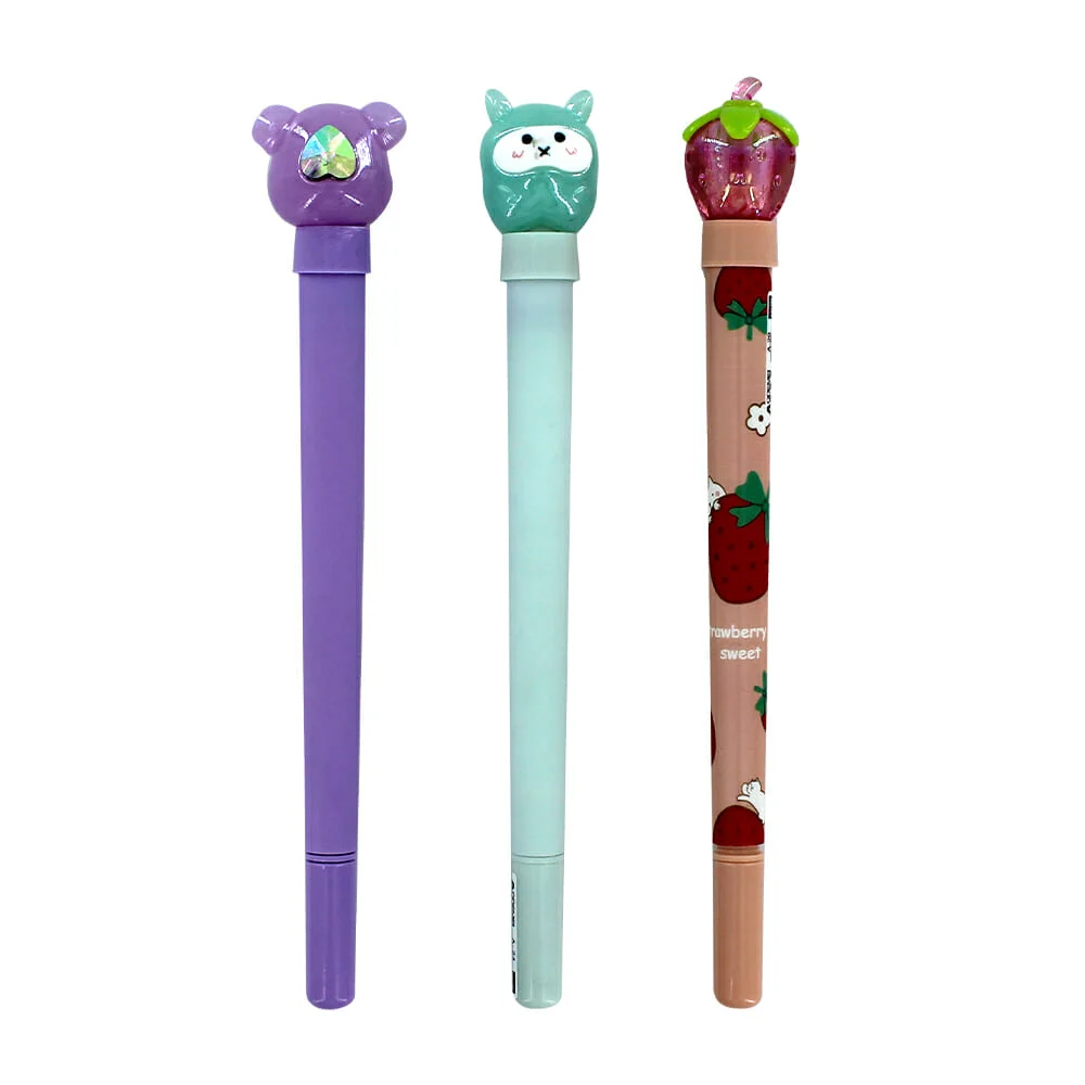 1pza Pluma de gel + led con diseño de oso, fresa, conejo variedad de colores / a-29 / a-24