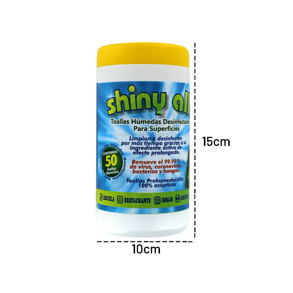 Bote con 50 toallitas húmedas desinfectantes asépticas / shiny all a1372
