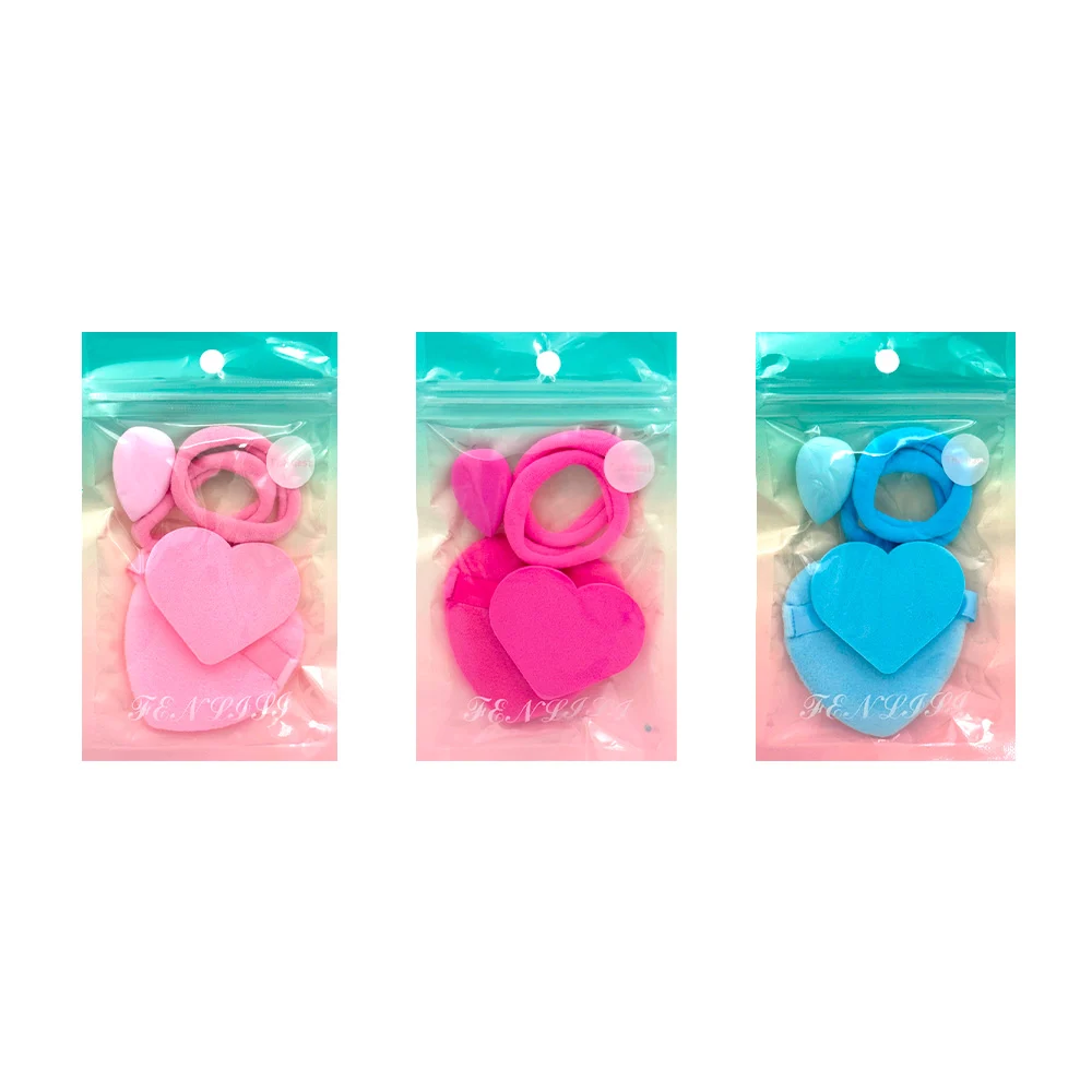 Blíster con esponjas para maquillaje + 2 ligas para el cabello, color surtido