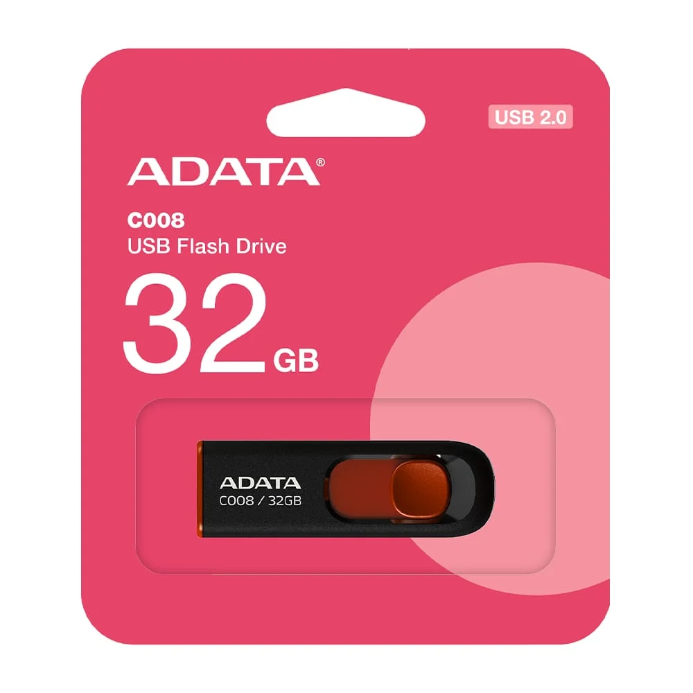 Memoria usb 2.0 flash drive adata c008 color negro rojo con capacidad de 32gb / ac008-32g-rkd
