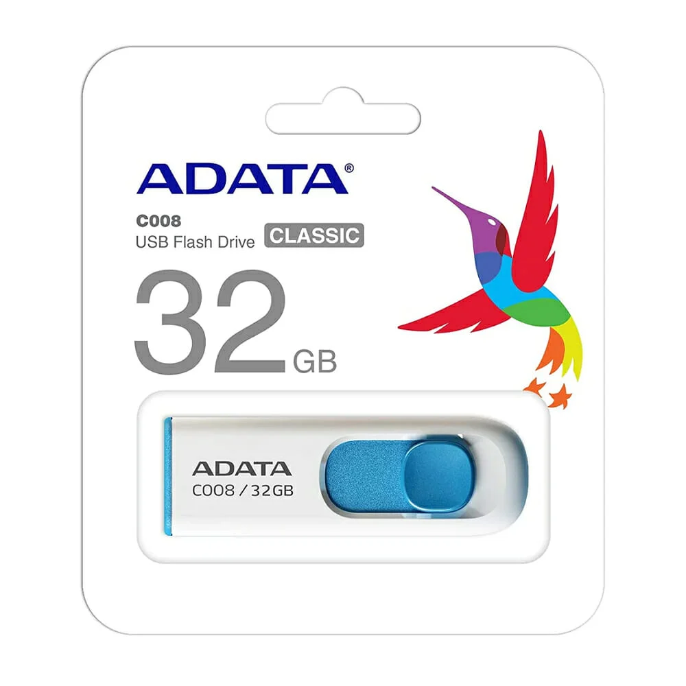 Memoria bicolor usb 2.0 flash drive adata c008 color blanco azul con capacidad de 32gb