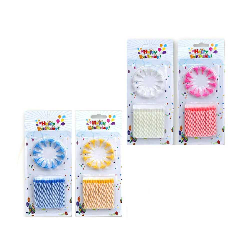 Blíster de 24 velas con base para pastel, variedad de colores / af0130