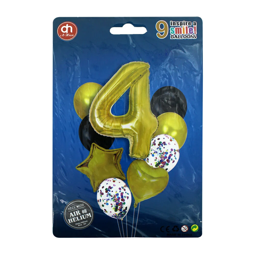 Juego de 9 globos metálicos con forma de números y figuras, variedad de colores / af0175
