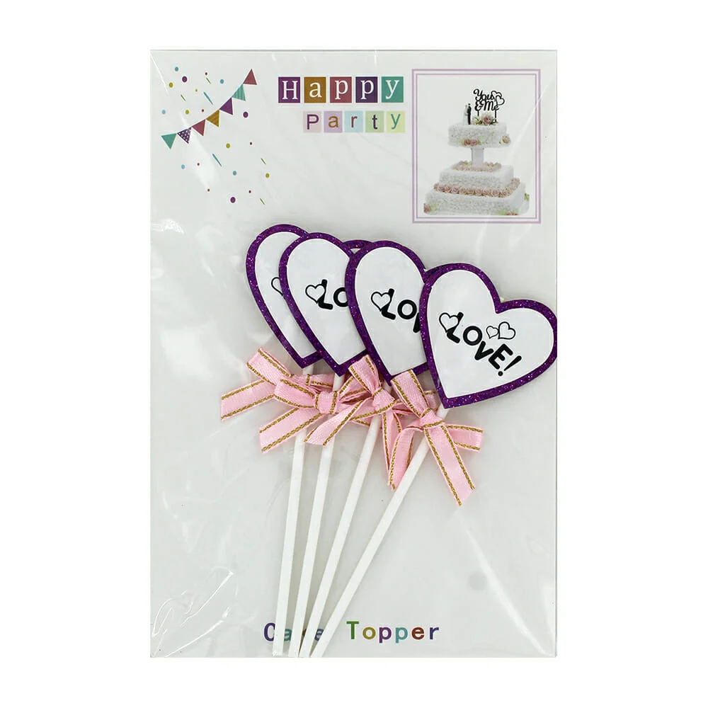 Paquete de 4 cake topper feliz cumpleaños con brillantina y moño, variedad de colores, variedad de formas / af0208