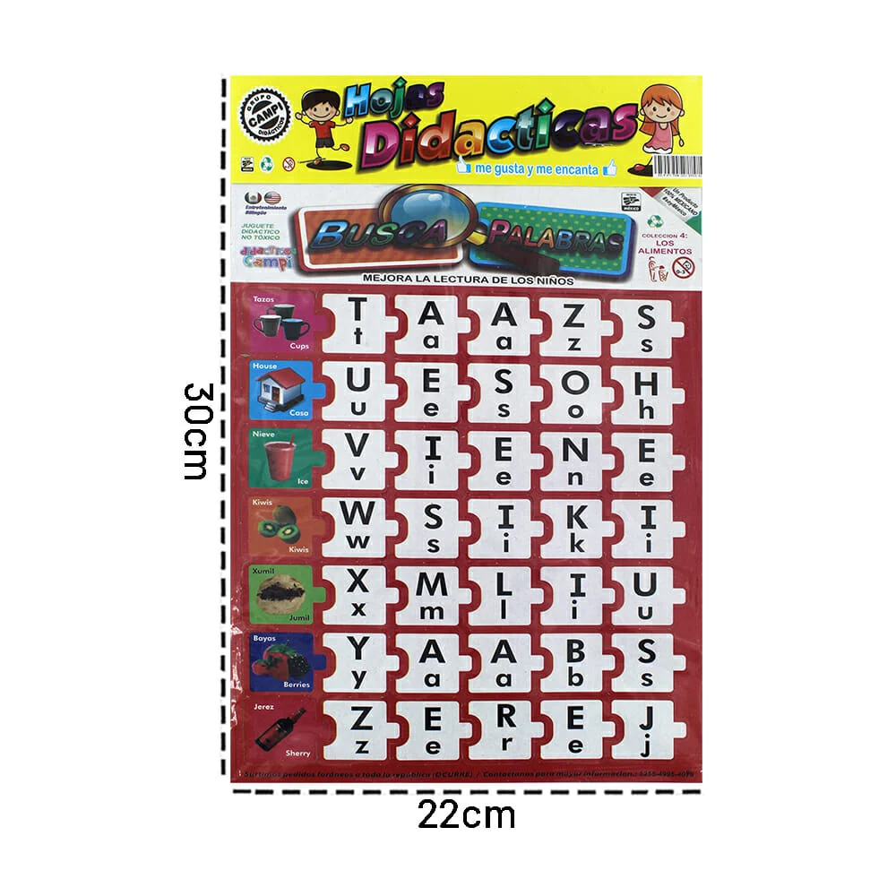 Juego didáctico, cartón con letras desprendibles para formar, buscar, armar palabras, variedad de diseños / campi / R1079