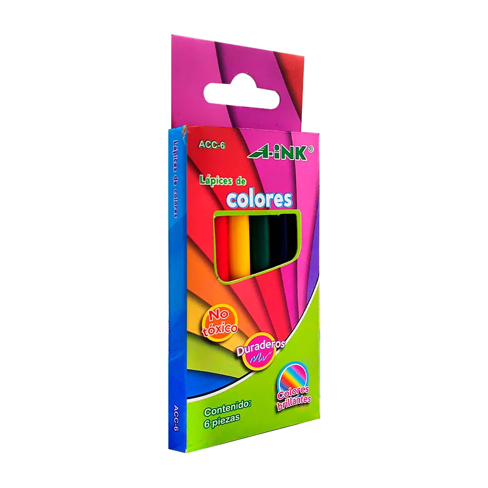 Paquete con 6 lápices cortos de madera, color surtido / acc-6