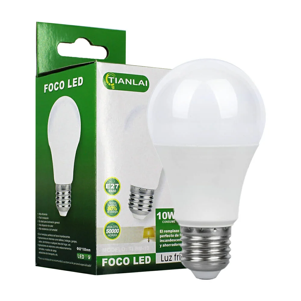 Foco led ahorrador de luz fría con consumo de 10w, iluminación de 50w, e27, 720lm, 6500k / tianlai / tlbm-13