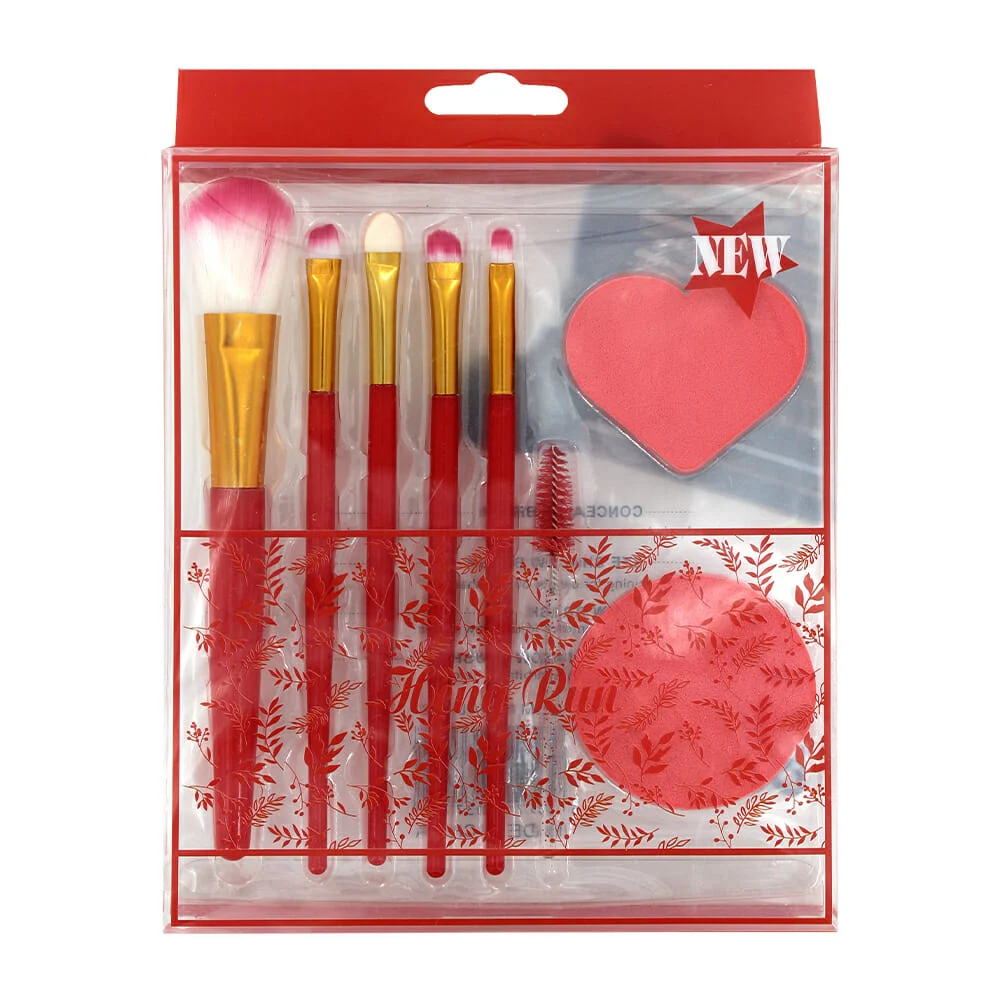 Set de 6 brochas para maquillaje + dos esponjas para aplicar maquillaje, variedad de colores / heng run / b097