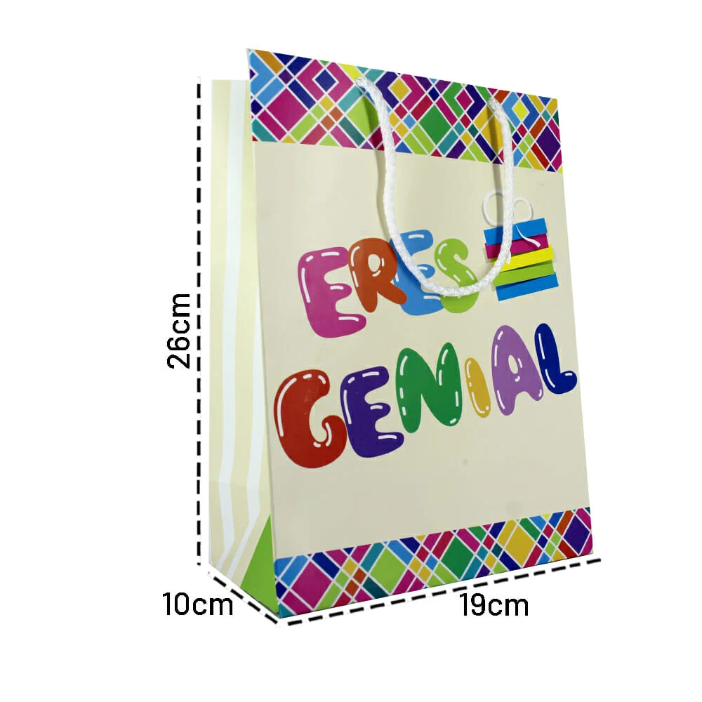 1pza Bolsa mediana dipak de cartón con diseño de evento ocasión para regalo 19.1x10x25.9cm, variedad de diseños / b2