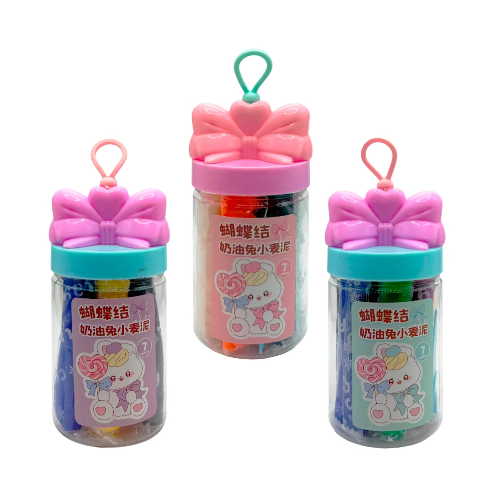 Bote pequeño con 7 mini tubos de masa moldeable + accesorio, tapa de moño