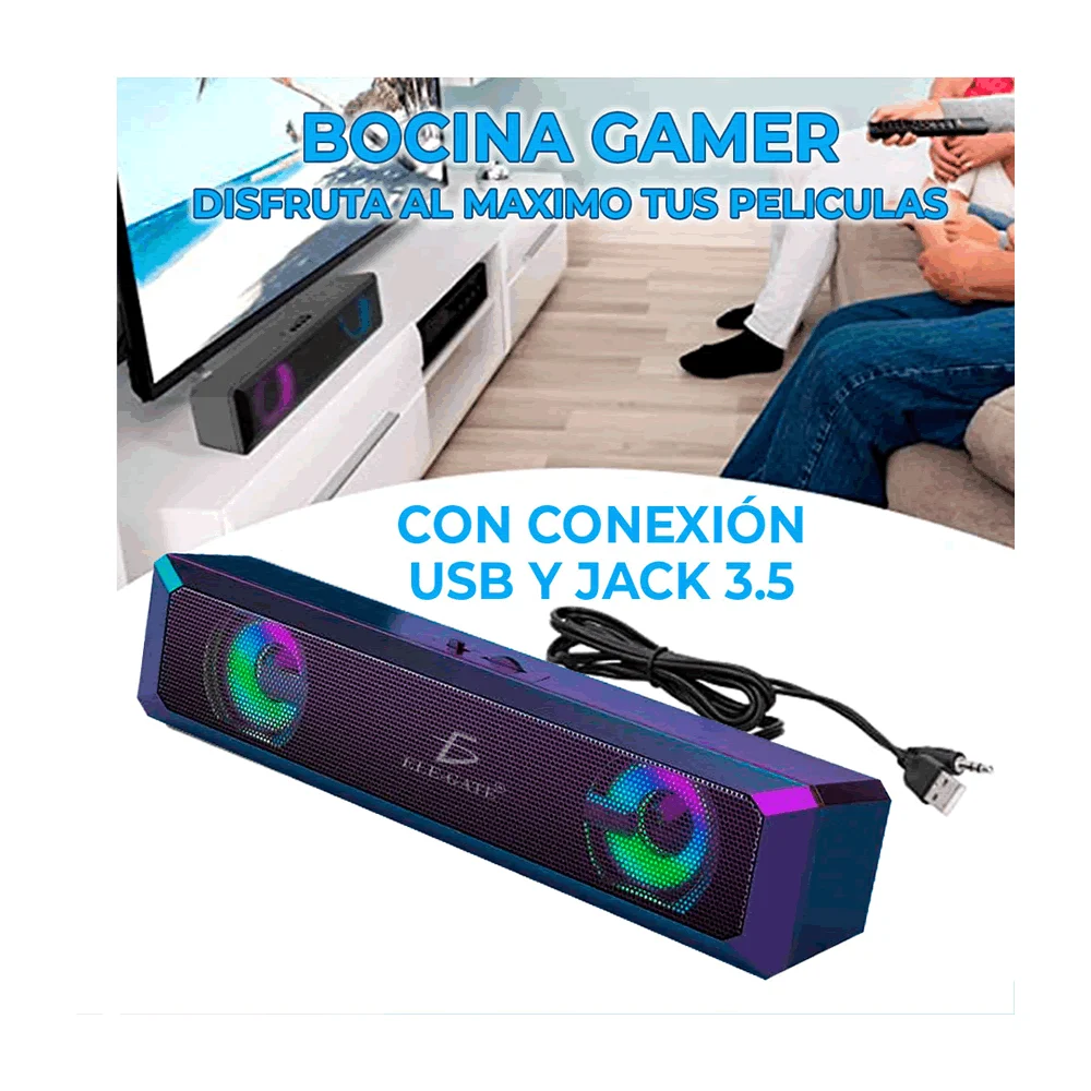 1pza Barra de sonido rectangular, con entrada usb, control de volumen, jack 3.5 mm e iluminación rgb, variedad de colores / bc.a4