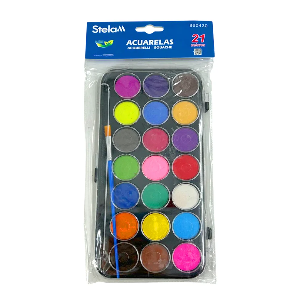 Set estuche con 21 acuarelas redondas de colores y pincel / blk-4-10 / stela / 860430