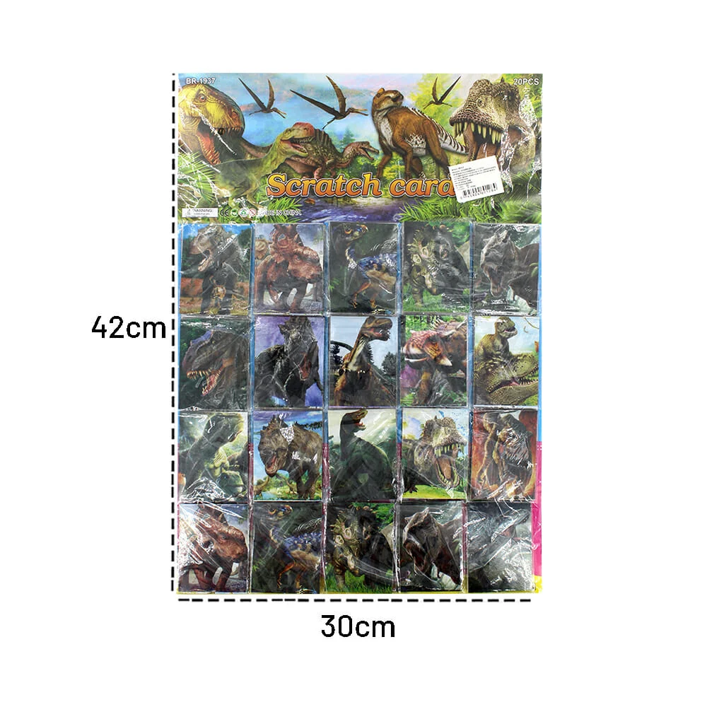 Paquete 20 sobres con tarjetas de rascar mágicas con diseño de dinosaurios / scratch card br-9-2