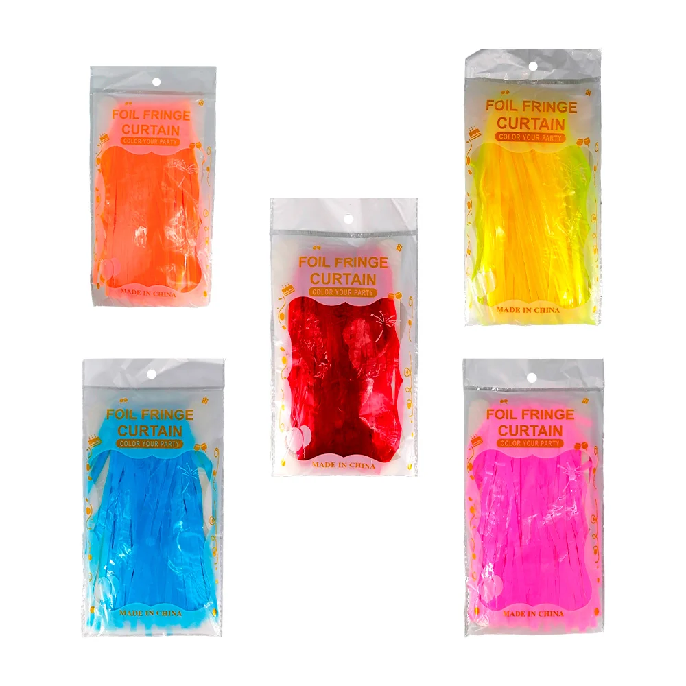 Cortina foil fringe curtain plastificada en tonos pastel o fluorescente neón para decoración de fiesta, variedad de colores / ml-278 / cia-187