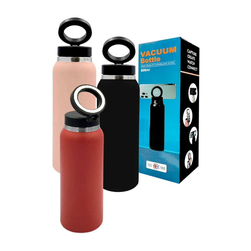 Botella termo de 800ml con soporte para celular, color surtido / bwb800
