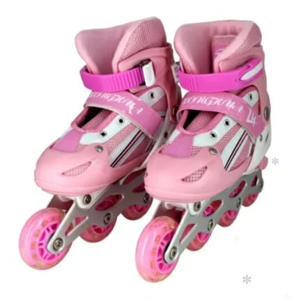 Patines de 4 ruedas en linea para niña color rosa, talla chica by-008m