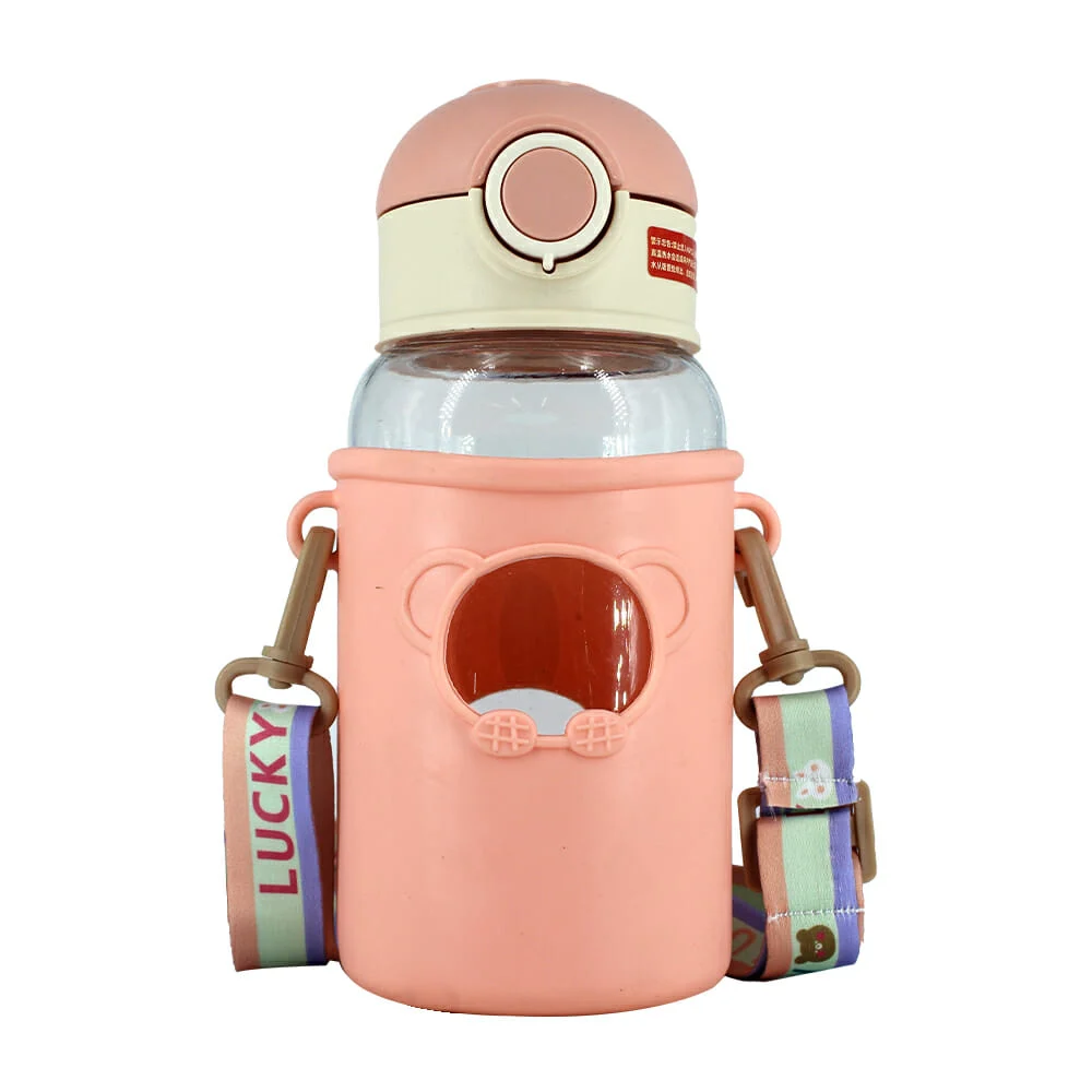 Botella transparente broche redondo + popote y correa / bz6135
