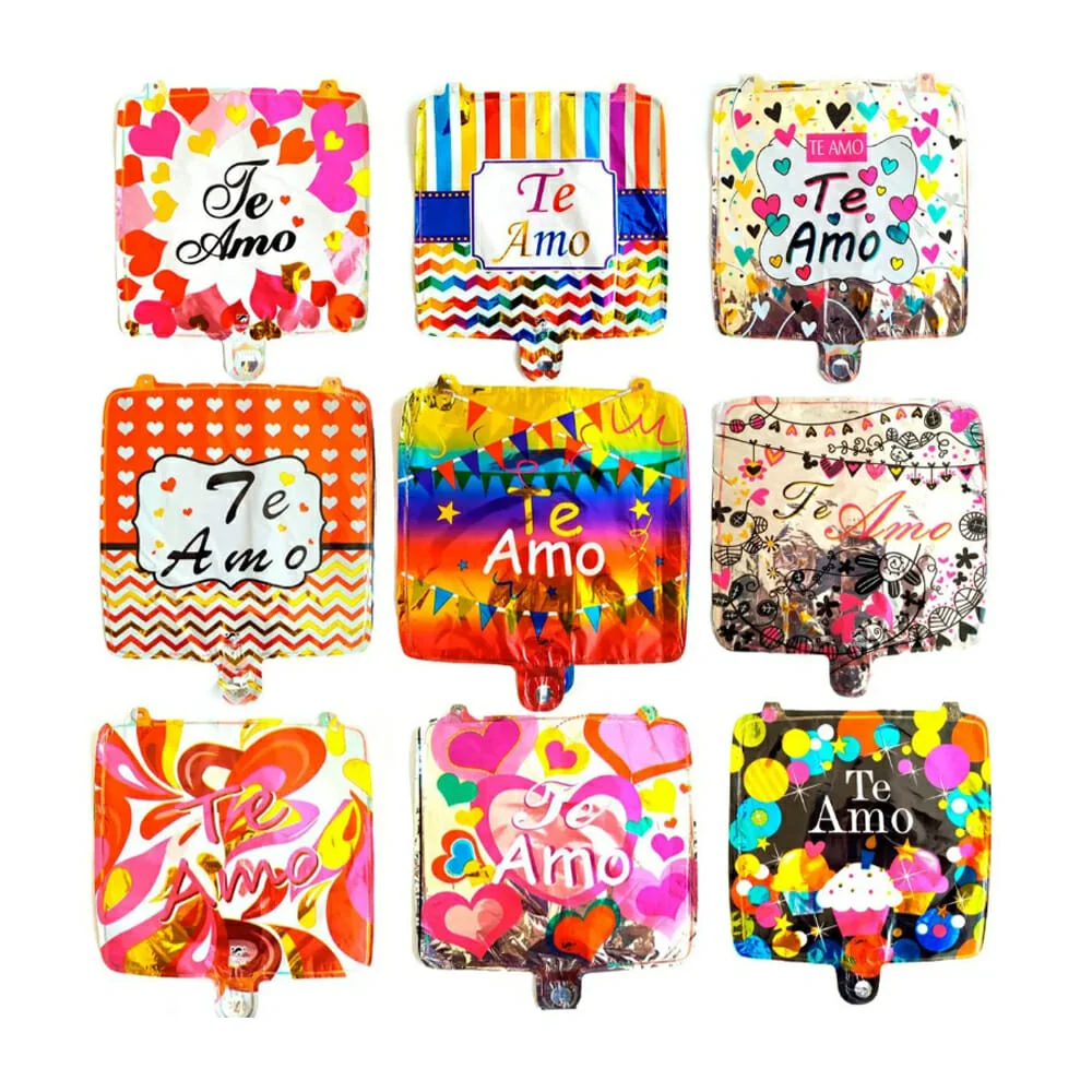 1pza Globo cuadrado chico de 10 con frase te amo y estampado temático para 14 de febrero, variedad de diseños / bt-qq-128