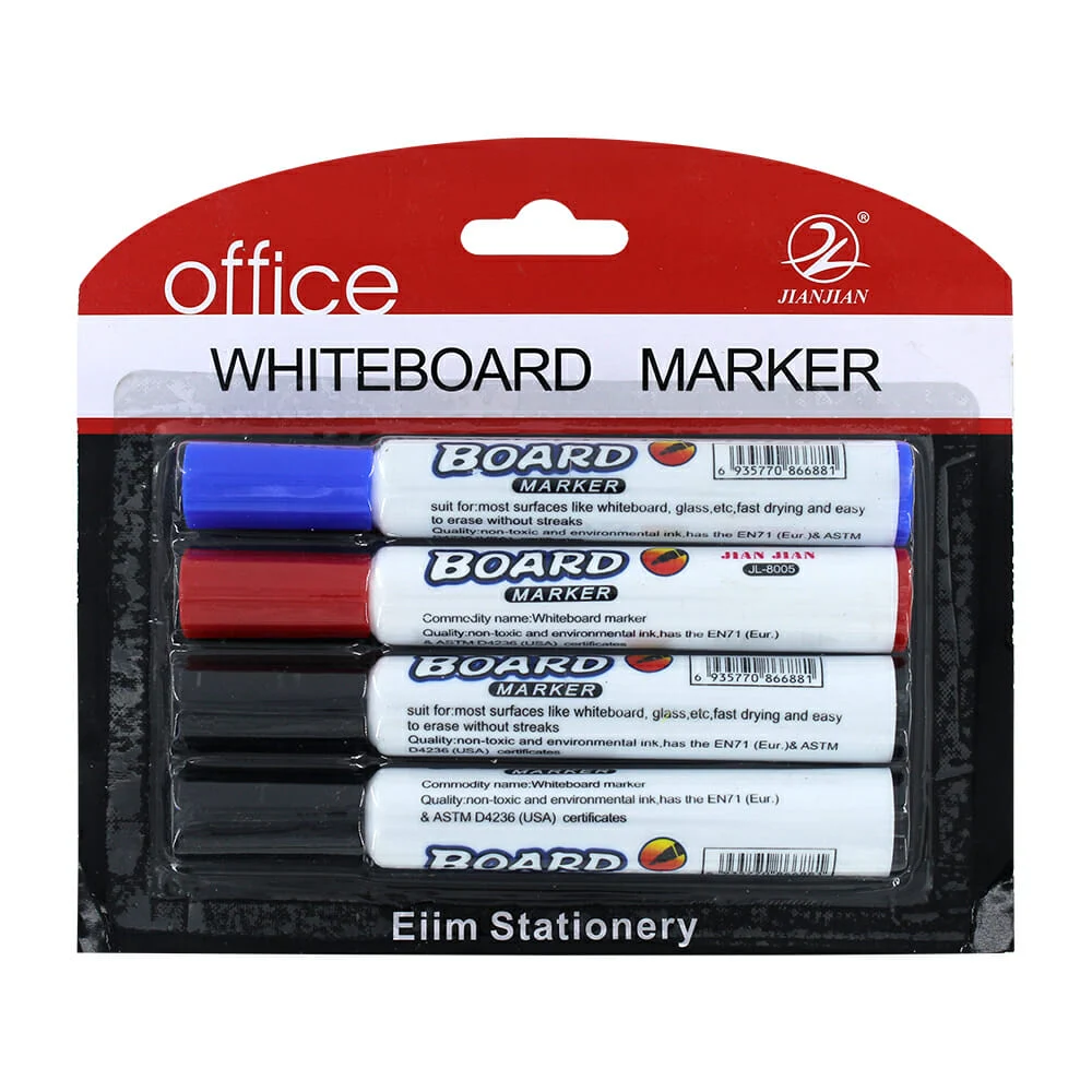 Paquete con 4 marcadores para pizarrón o pintarrón blanco, variedad de colores / jl-8005 / c22 / whiteboard marker