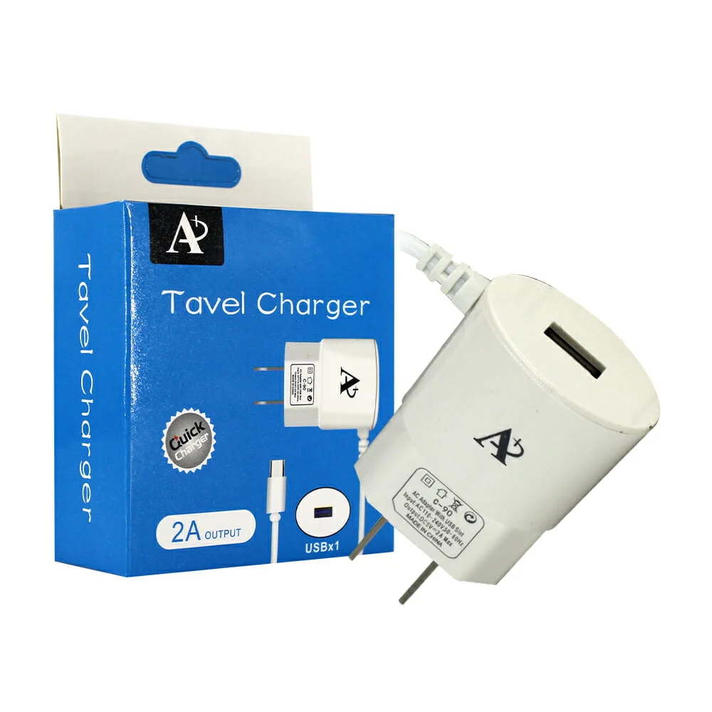 Cargador con entrada v8 y salida a 2a + puerto usb adicional / tavel charger / c-90
