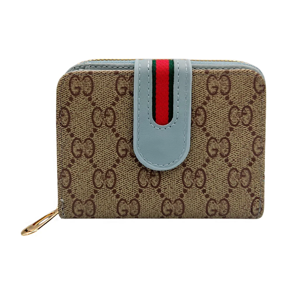 Cartera con broche de botón, cierre dorado y estampado de monograma / c3215a