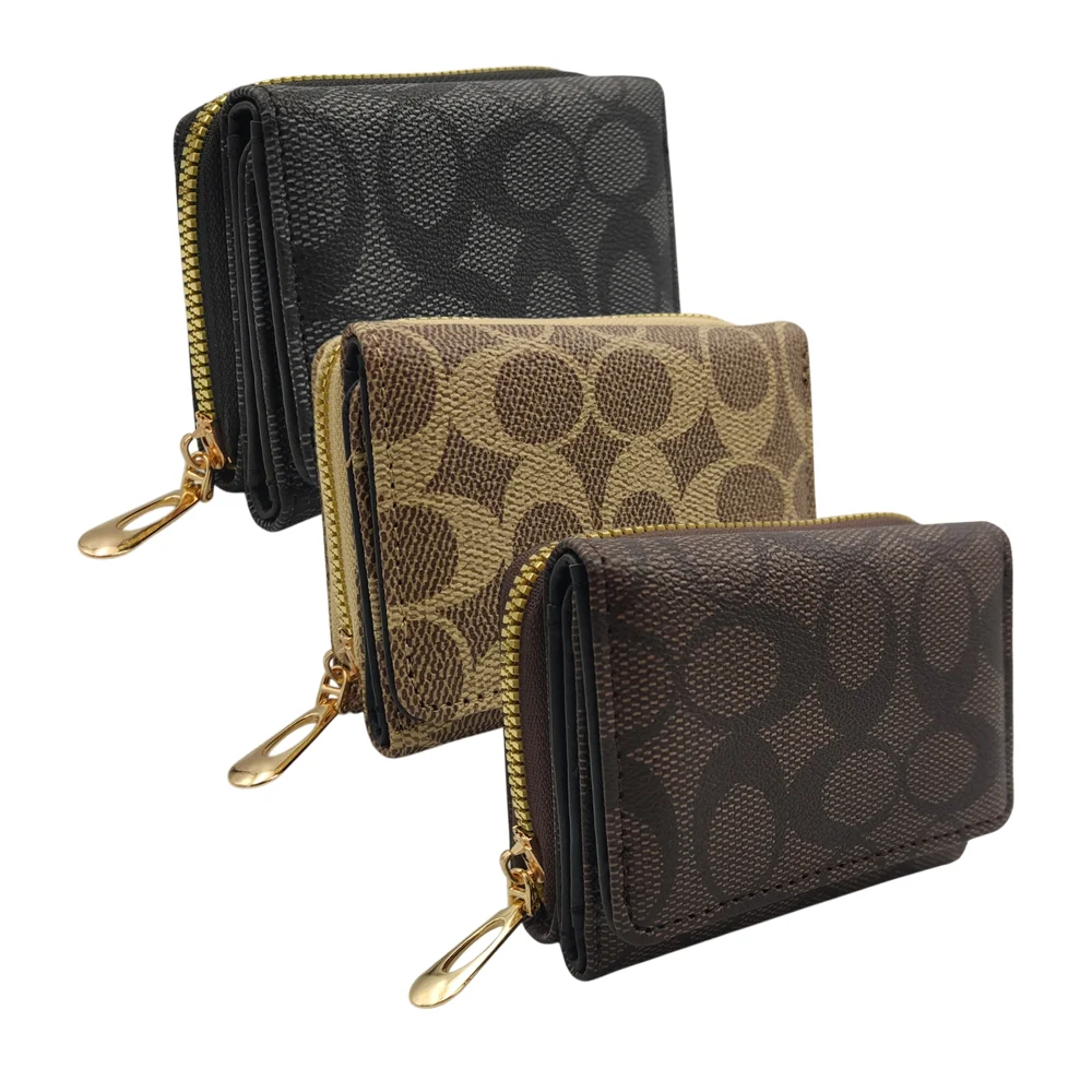 Cartera monedero con estampado de monograma y cierre dorado para dama / c3233