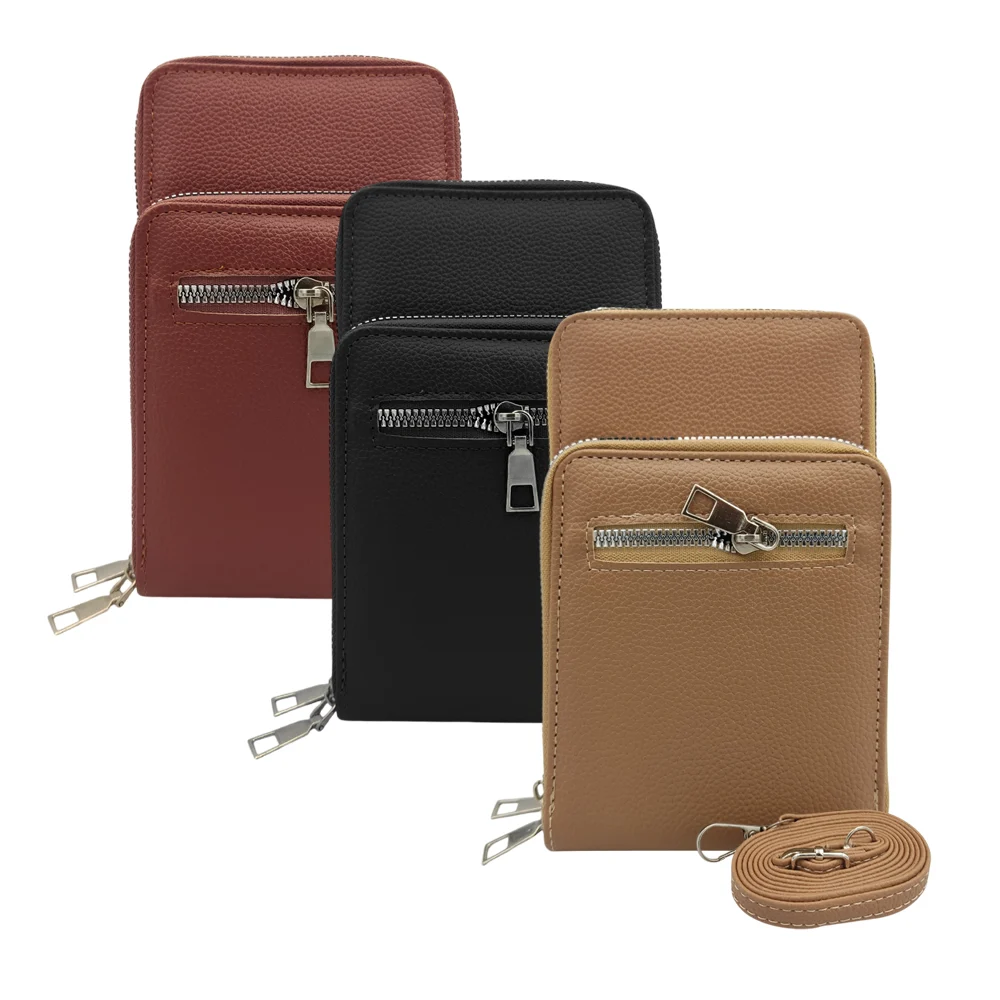 Bolsa cartera de piel sintética con 3 compartimentos y correa / c4222