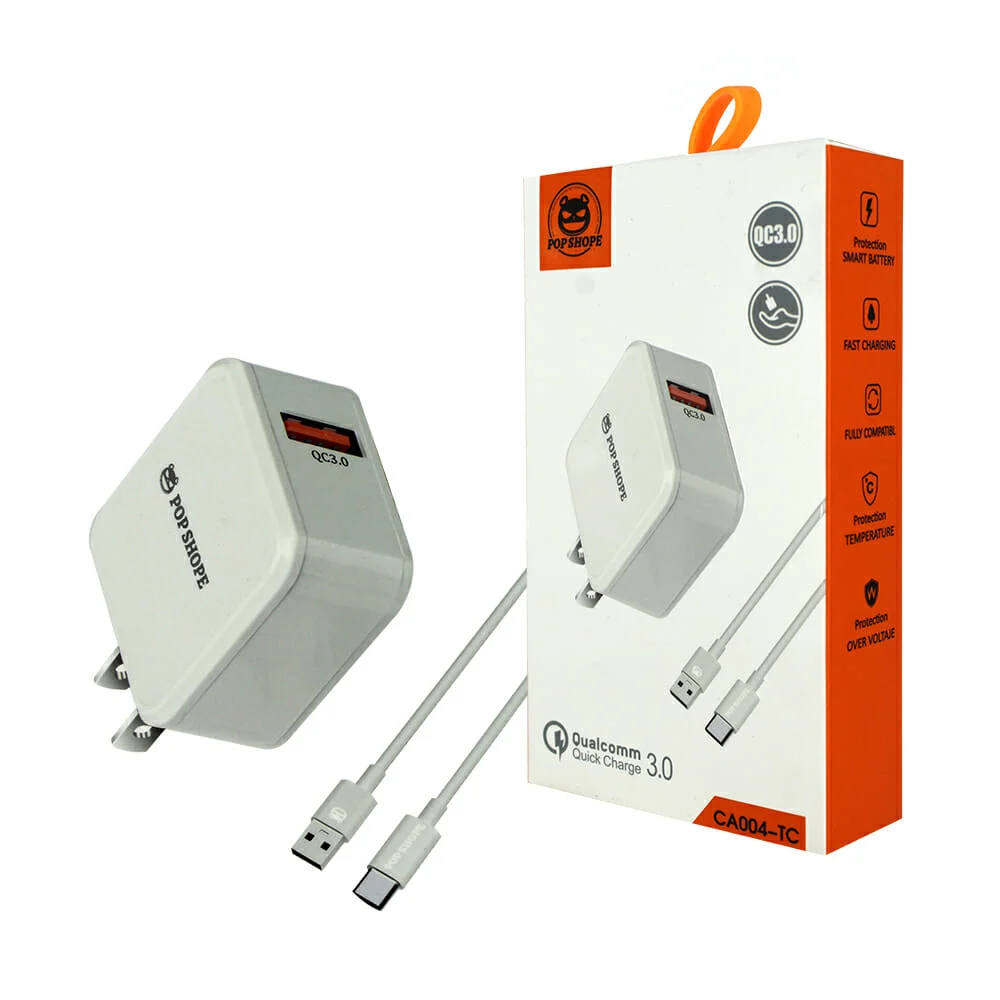 Combo cargador con puerto usb y cable con entrada usb a tipo-c, 3.0 / qc3.0 / ca004-tc