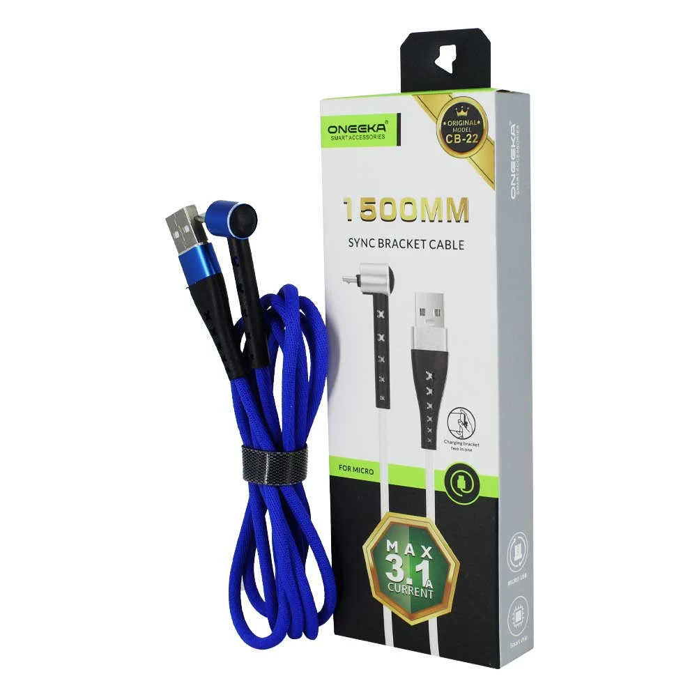Cable de carga mallado bicolor de 1.5m con entrada usb a tipo v8, variedad de colores / oneeka / cb-22