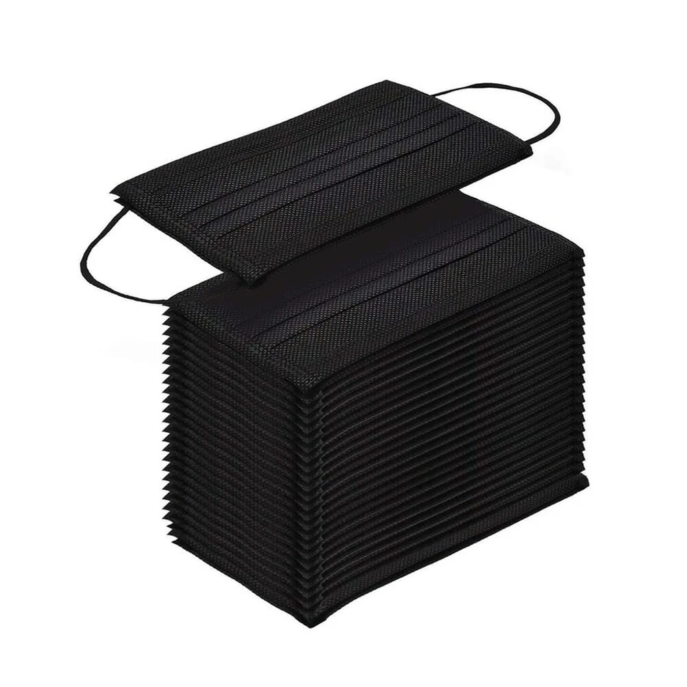 Blíster con 50 cubrebocas negros tricapa / ttp negra / disposable face mask / cb.1314